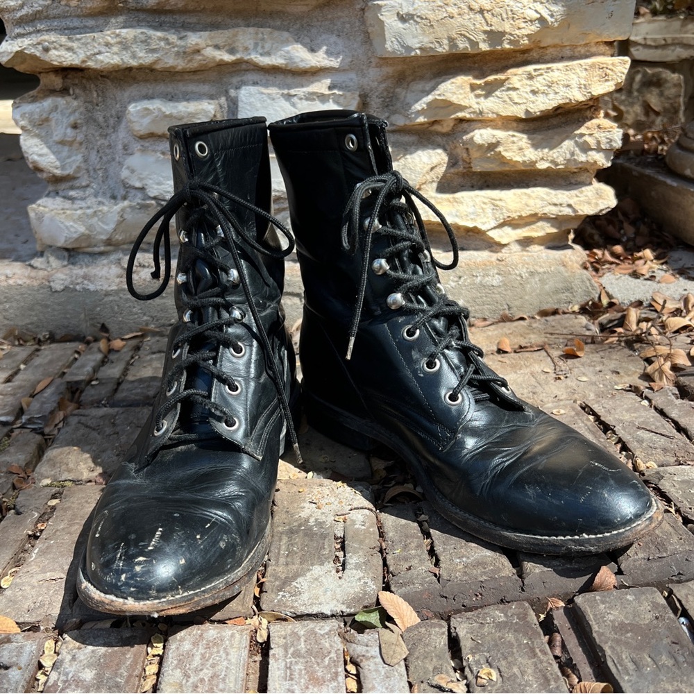 Vintage black leather Justin lace up ropers size 9